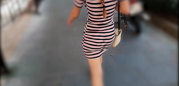  Hot Wife Walking In Tight Dress Wiggling Sexy Booty